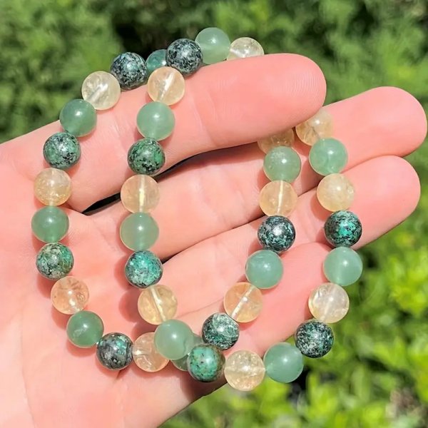 Citrine Green Dongling Stone 8mm Beaded Bracelet